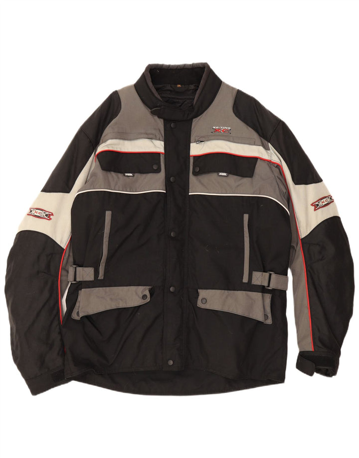 Vintage Mens Racer Jacket UK 44 2XL Black Colourblock Polyamide