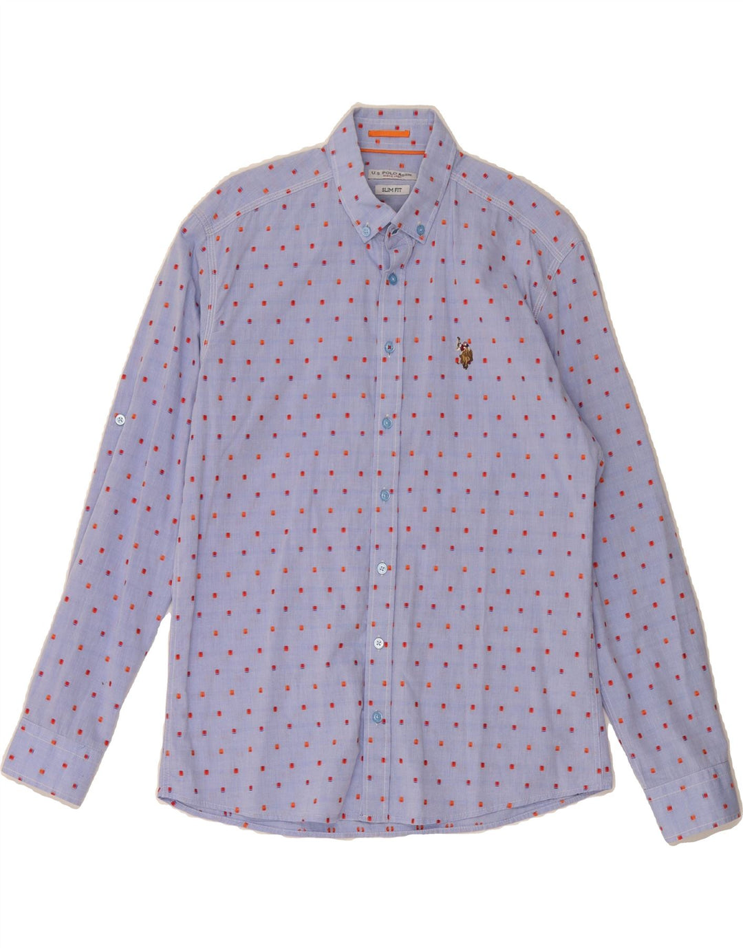 US POLO ASSN Mens Slim Fit Shirt Medium Blue Flecked Cotton Vintage US Polo Assn and Second-Hand US Polo Assn from Messina Hembry 