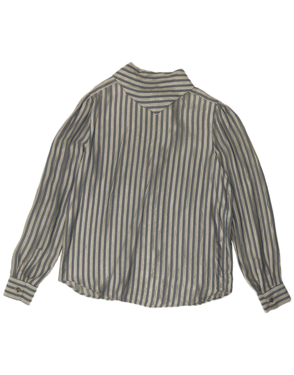 Vintage Womens Shirt Blouse UK 14 Medium Blue Striped