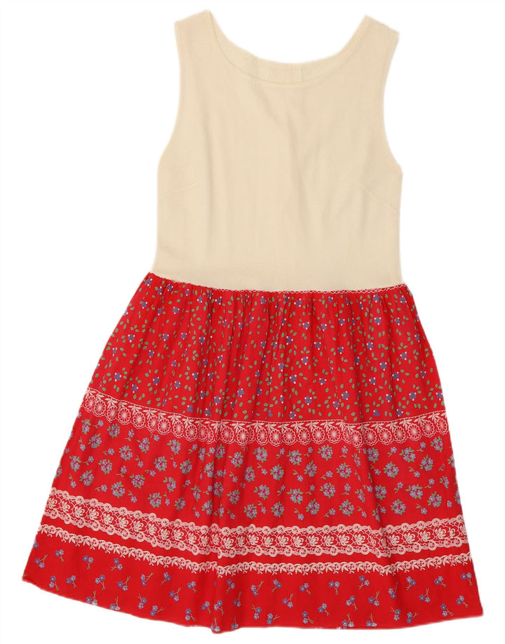 Vintage Womens Sleeveless Basic Dress UK 8 Small Red Colourblock