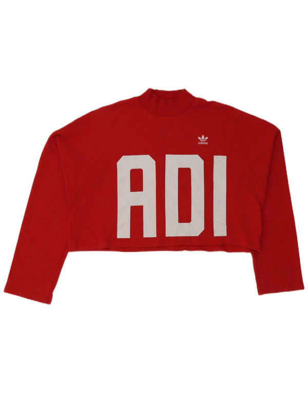 Adidas Womens Crop Oversized Graphic Top Long Sleeve UK 16 Large Red Cotton
