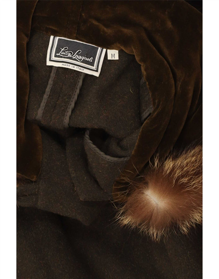 Luisa Spagnoli Mens Hooded Cape Coat UK 38 Medium Khaki Wool