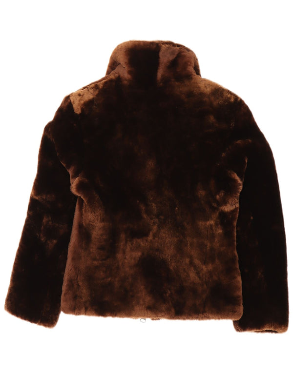 Vintage Womens Faux Fur Bomber Jacket UK 10 Small Brown