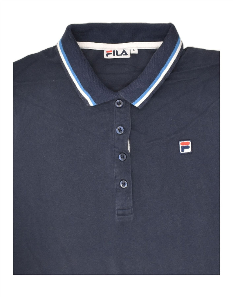 FILA Womens Polo Shirt UK 14 Large Navy Blue Cotton | Vintage Fila | Thrift | Second-Hand Fila | Used Clothing | Messina Hembry 