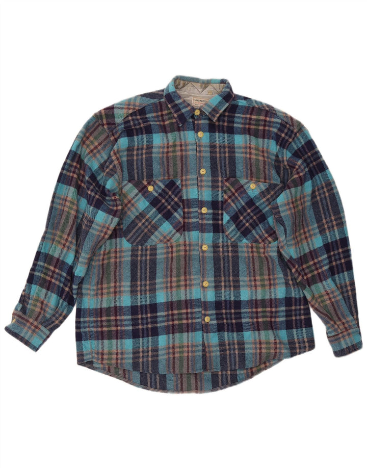 Unlimited Mens Checked  Lumberjack Flannel Shirt XL Blue Plaid Polyester