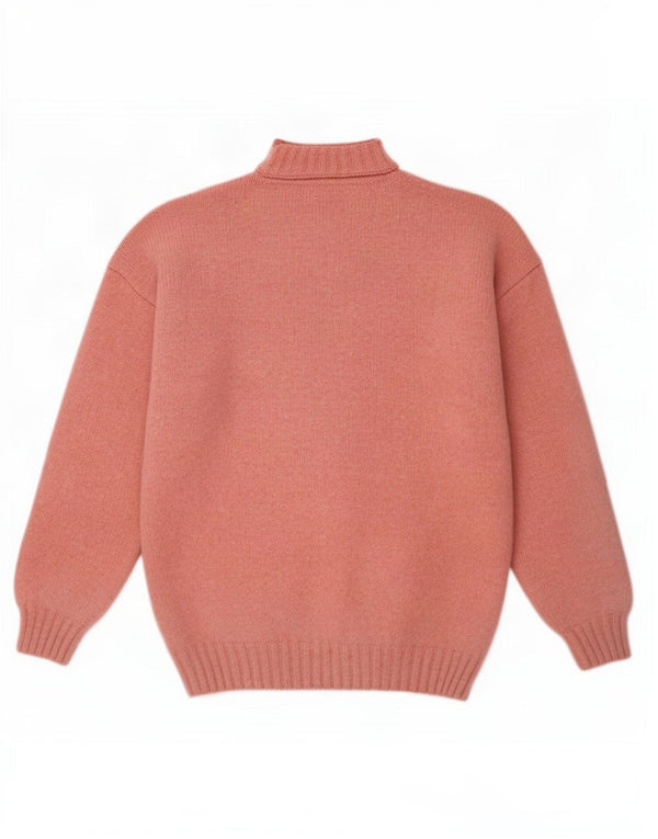 Benetton Womens Turtle Neck Jumper Sweater UK 16 Large Pink Colourblock