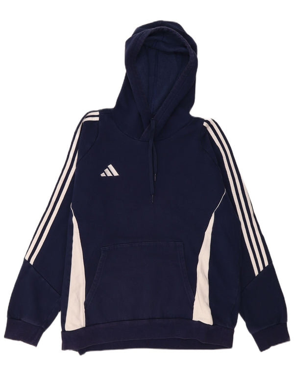 Adidas Mens Hoodie Jumper Medium Navy Blue Colourblock Cotton