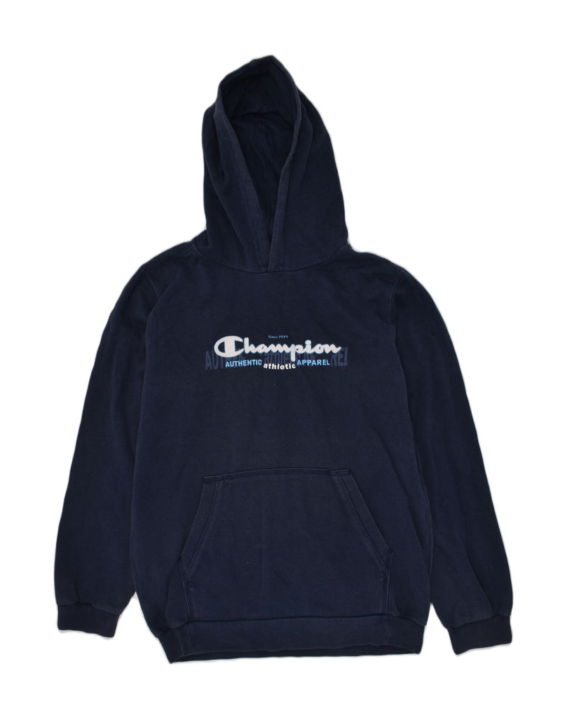 CHAMPION Boys Graphic Hoodie Jumper 13-14 Years XL Navy Blue Cotton | Vintage Champion | Thrift | Second-Hand Champion | Used Clothing | Messina Hembry 