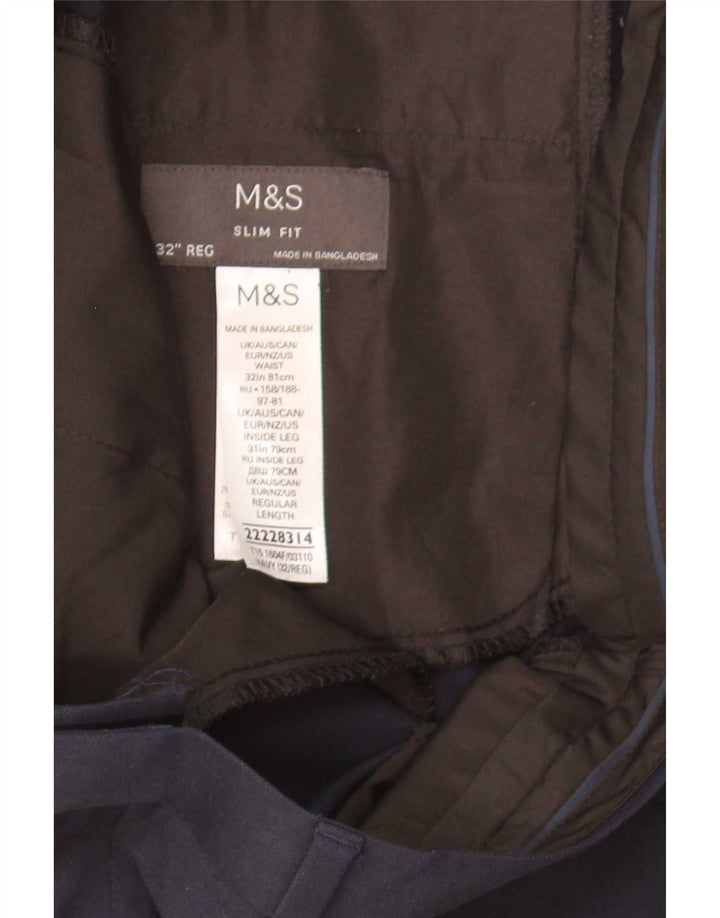 Marks & Spencer Mens Slim Fit Suit Trousers W32 L31 Navy Blue Polyester