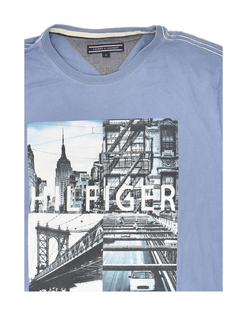 TOMMY HILFIGER Mens Graphic T-Shirt Top Medium Blue Cotton | Vintage Tommy Hilfiger | Thrift | Second-Hand Tommy Hilfiger | Used Clothing | Messina Hembry 