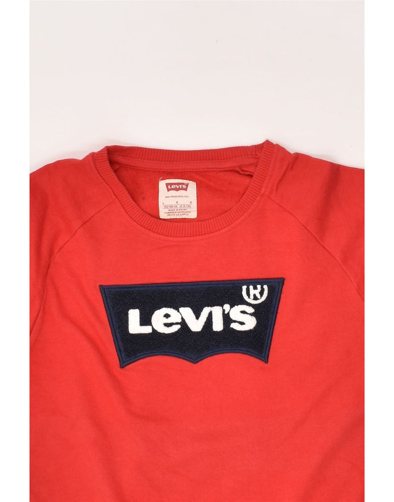 LEVI'S Boys Graphic Sweatshirt Jumper 12-13 Years Large Red Cotton | Vintage Levi's | Thrift | Second-Hand Levi's | Used Clothing | Messina Hembry 