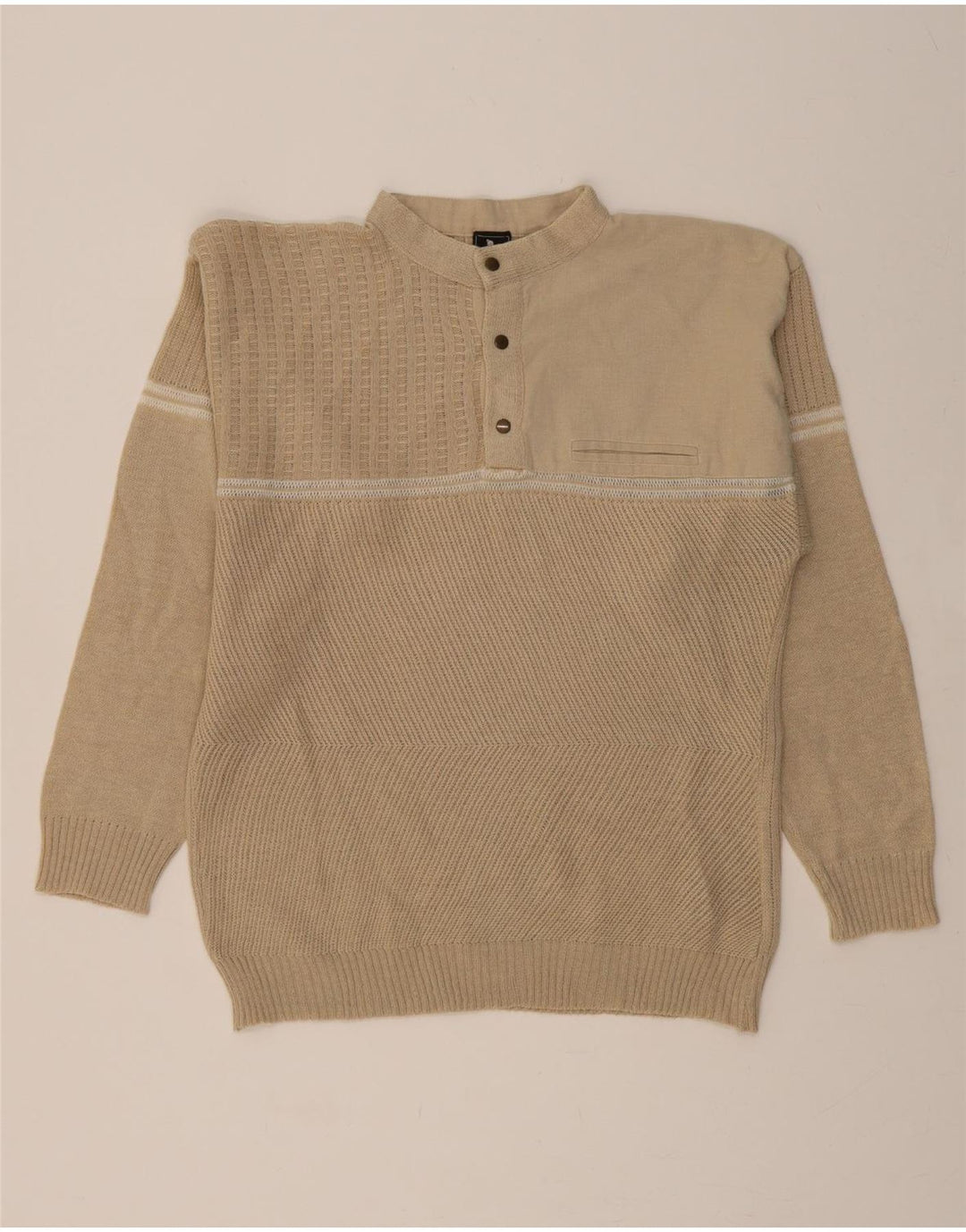 COBRA Mens Button Neck Jumper Sweater Large Beige Acrylic Vintage Cobra and Second-Hand Cobra from Messina Hembry 