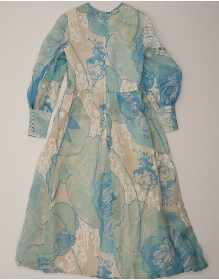 Vintage Womens Long Sleeve Maxi Dress UK 12 Medium Blue Floral