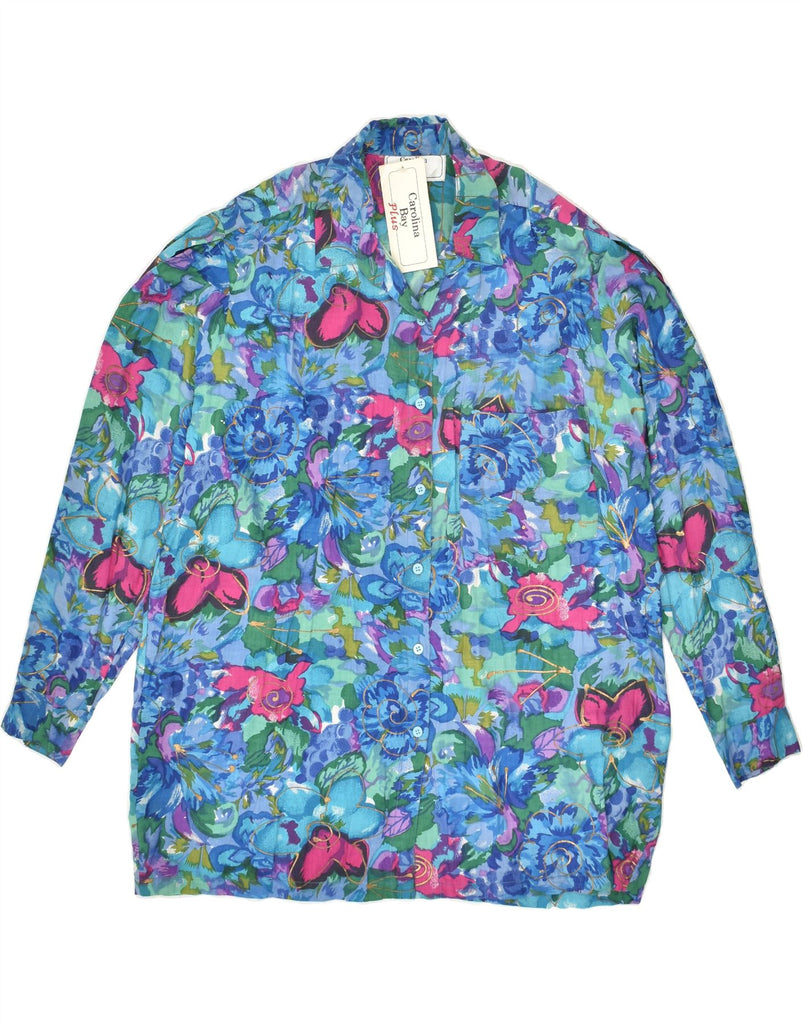 VINTAGE Womens Shirt Blouse UK 18 XL Blue Floral Cotton Vintage Vintage and Second-Hand Vintage from Messina Hembry 