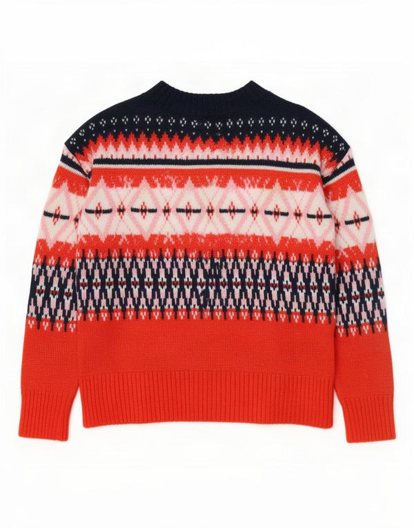 Marks & Spencer Womens Crew Neck Jumper Sweater UK 10 Small Red Fair Isle