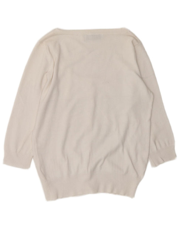 Zara Womens 3/4 Sleeve Cardigan Sweater UK 14 Medium White Cotton
