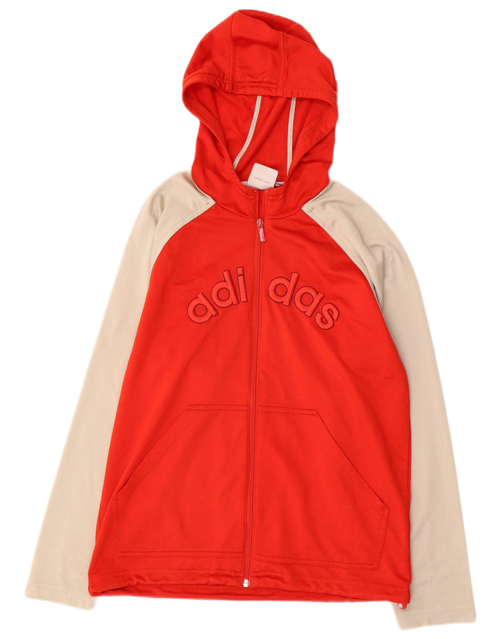 ADIDAS Boys Graphic Zip Hoodie Sweater 13-14 Years Red Colourblock