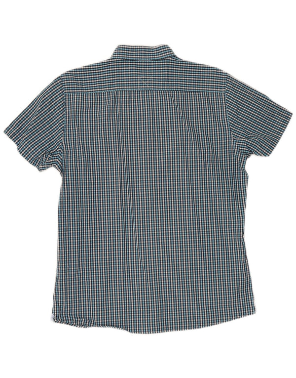 Conte of Florence Mens Short Sleeve Shirt Large Blue Gingham