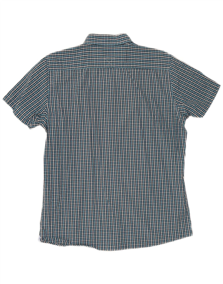 Conte of Florence Mens Short Sleeve Shirt Large Blue Gingham