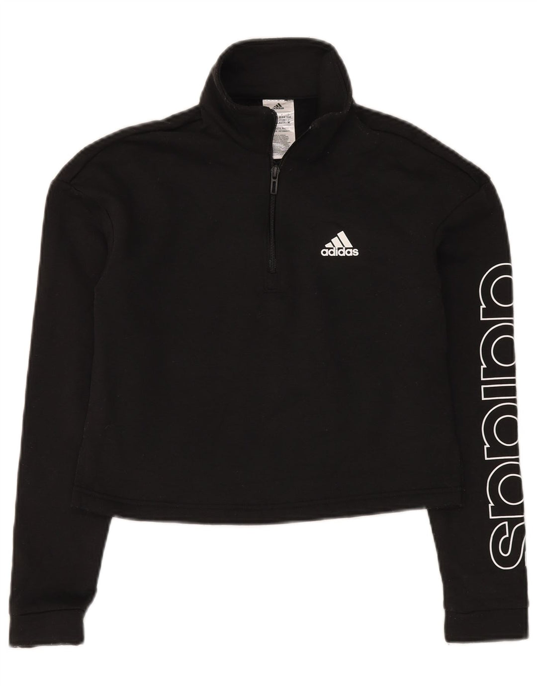 Adidas Womens Crop Graphic Crop Sweatshirt Jumper UK 4/6 XS Black Polyester