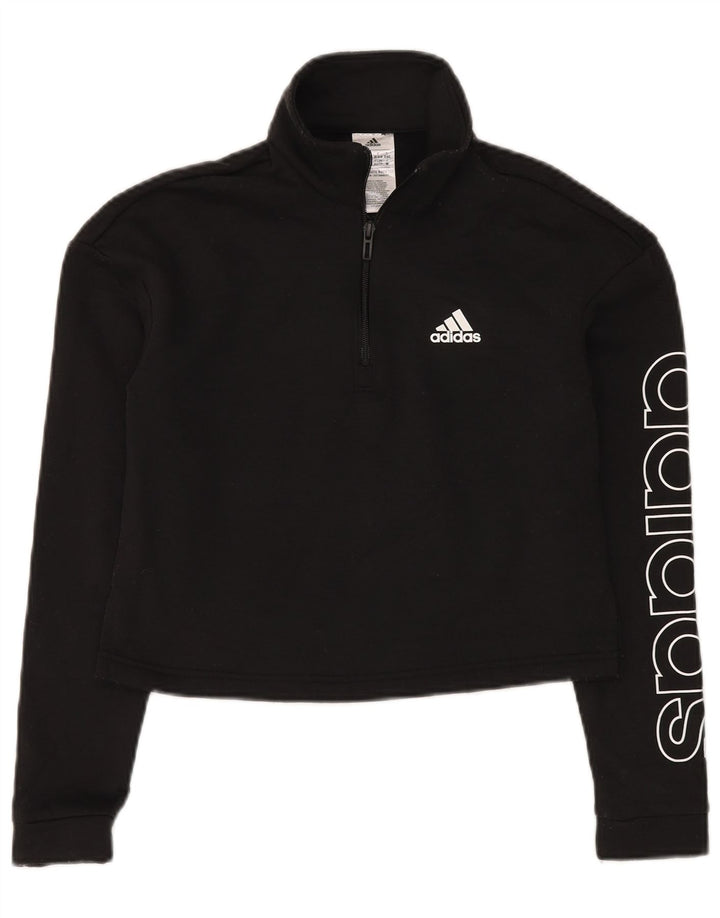 Adidas Womens Crop Graphic Crop Sweatshirt Jumper UK 4/6 XS Black Polyester