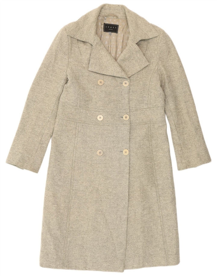 Coast Womens Double Breasted Coat UK 14 Large  Grey Virgin Wool