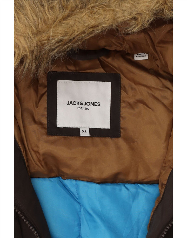 JACK & JONES Mens Hooded Padded Jacket UK 42 XL Brown Vintage Jack & Jones and Second-Hand Jack & Jones from Messina Hembry 