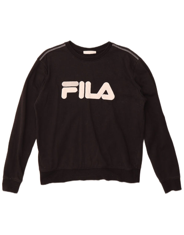 Fila Womens Graphic Sweatshirt Jumper UK 16 Large Black Cotton