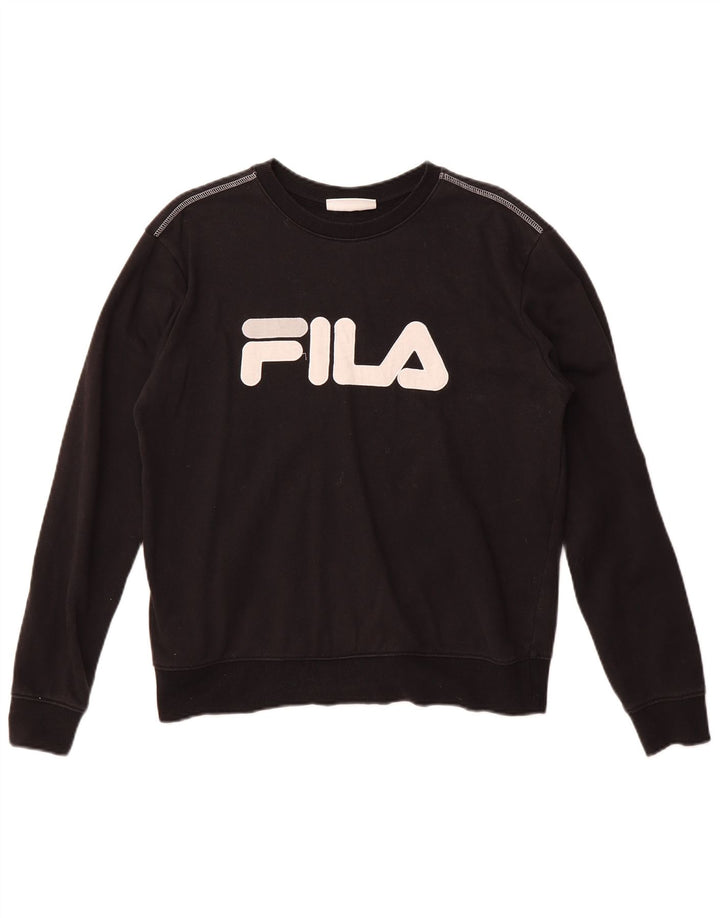 Fila Womens Graphic Sweatshirt Jumper UK 16 Large Black Cotton
