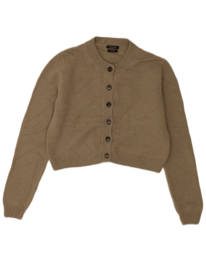 Massimo Dutti Womens Crop Cardigan Sweater UK 14 Medium Khaki Wool