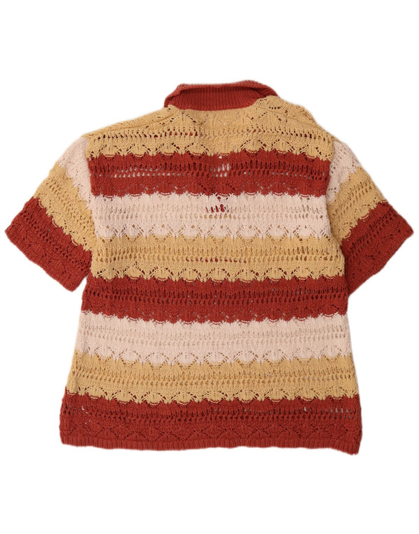 Zara Womens Loose Fit Knit Polo Shirt UK 16 Large Multicoloured Striped