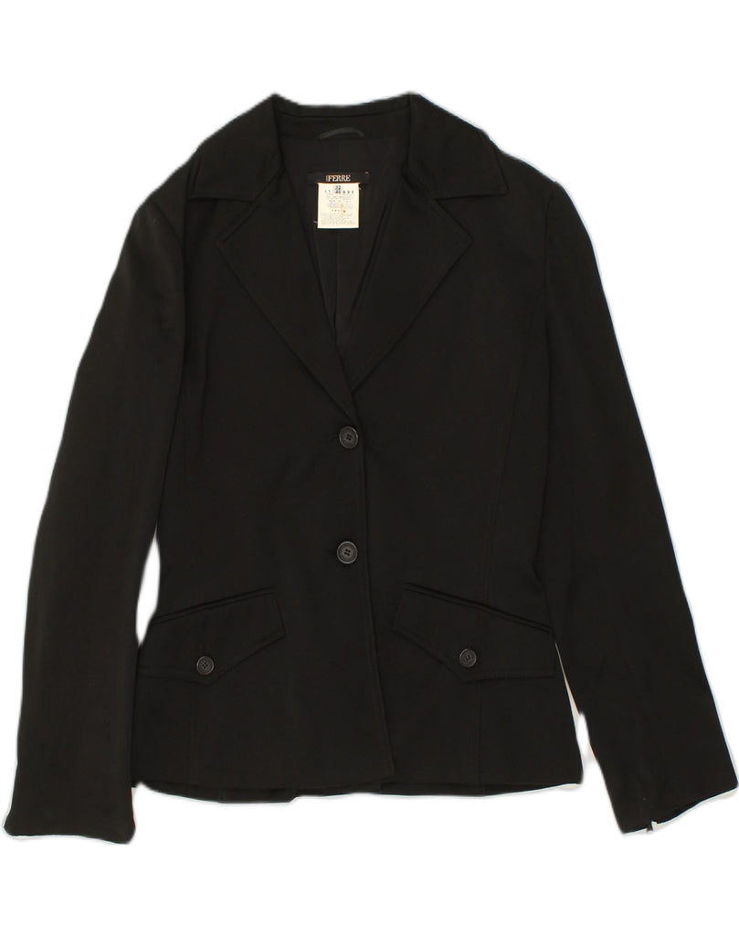 GIANFRANCO FERRE Womens 2 Button Blazer Jacket IT 46 Large Black Polyamide | Vintage Gianfranco Ferre | Thrift | Second-Hand Gianfranco Ferre | Used Clothing | Messina Hembry 