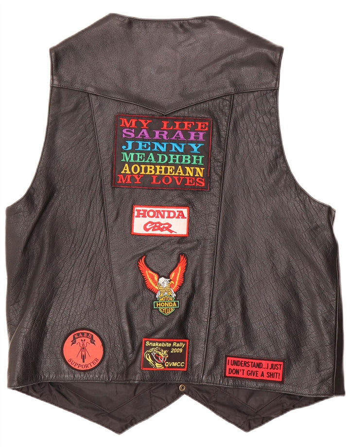 Lammle's Mens Motorstyle Graphic Leather Waistcoat  2XL Black Leather