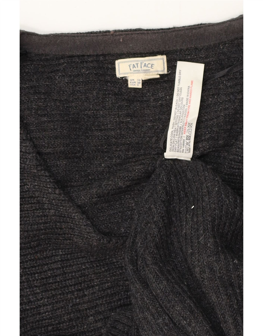 FAT FACE Womens Oversized V-Neck Jumper Sweater UK 10 Small Grey Cotton