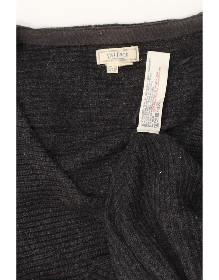 FAT FACE Womens Oversized V-Neck Jumper Sweater UK 10 Small Grey Cotton