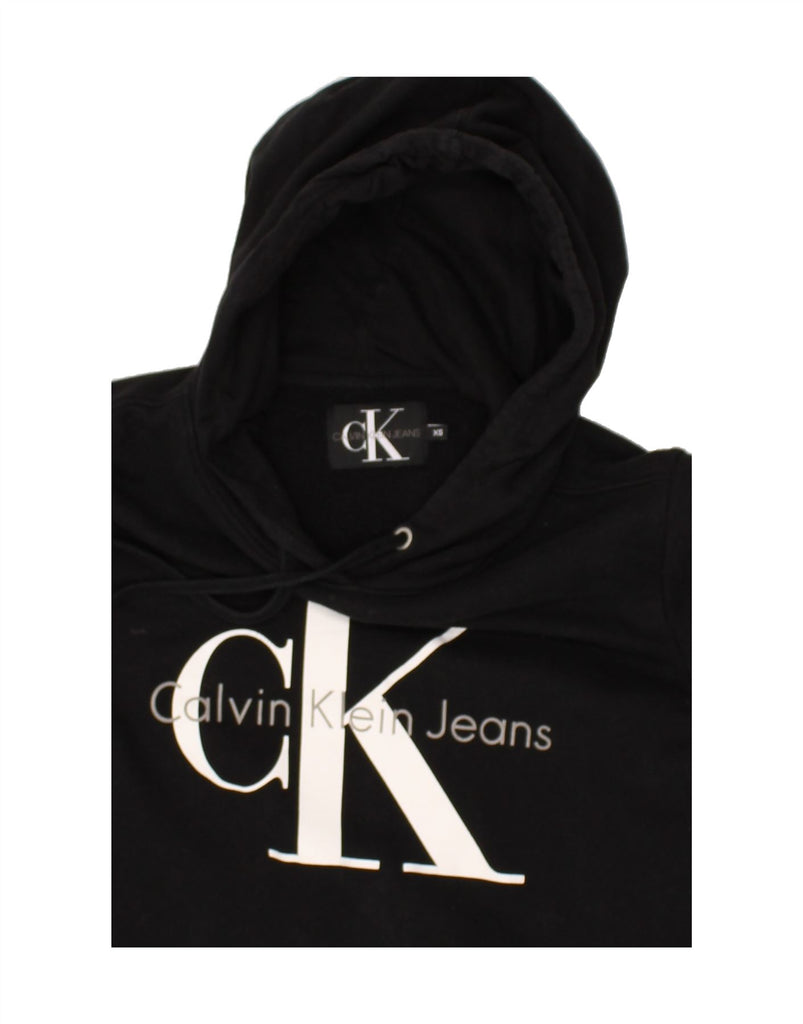 CALVIN KLEIN Womens Graphic Hoodie Jumper UK 6 XS Black Cotton | Vintage Calvin Klein | Thrift | Second-Hand Calvin Klein | Used Clothing | Messina Hembry 