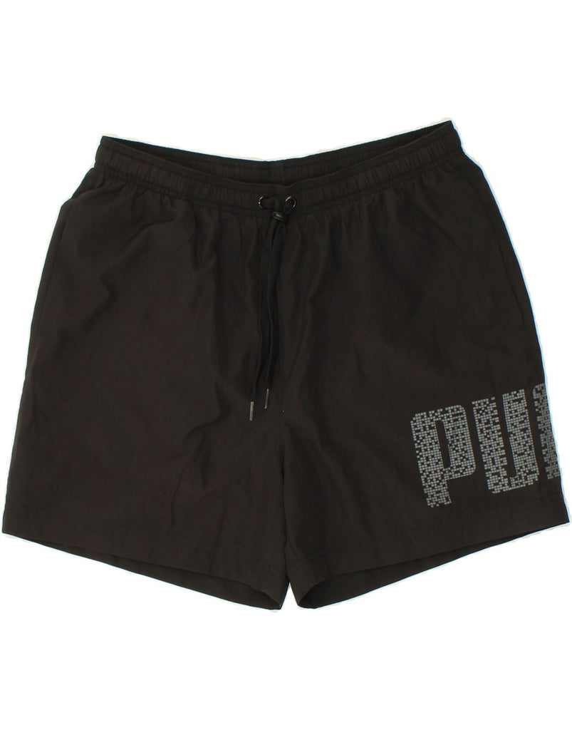 PUMA Mens Graphic Sport Shorts Large Black Polyester | Vintage Puma | Thrift | Second-Hand Puma | Used Clothing | Messina Hembry 