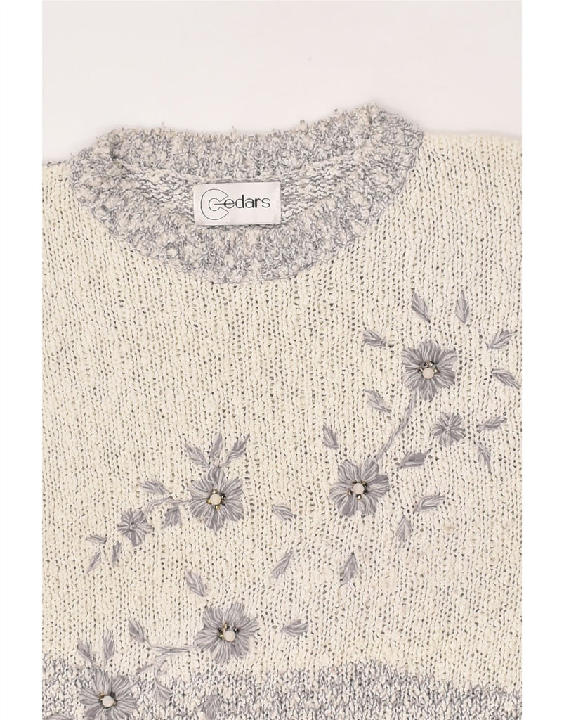 VINTAGE Womens Crew Neck Jumper Sweater UK 18 XL Grey Floral | Vintage Vintage | Thrift | Second-Hand Vintage | Used Clothing | Messina Hembry 