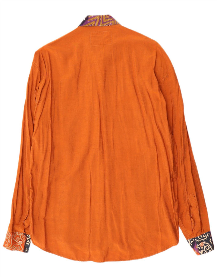 Vintage Mens Shirt Medium Orange Geometric Viscose