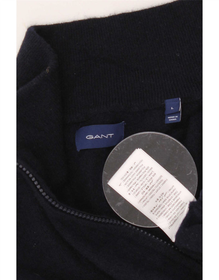 Gant Mens Zip Neck Jumper Sweater Large Navy Blue Wool