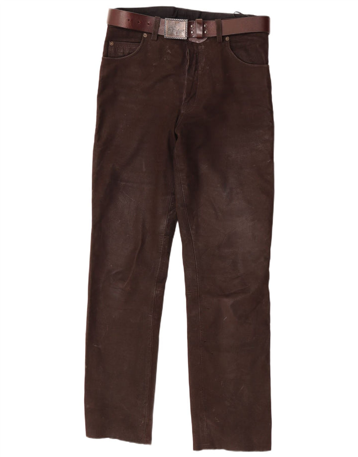 Stockerpoint Mens Straight Leather Trousers W34 L32 Brown Leather