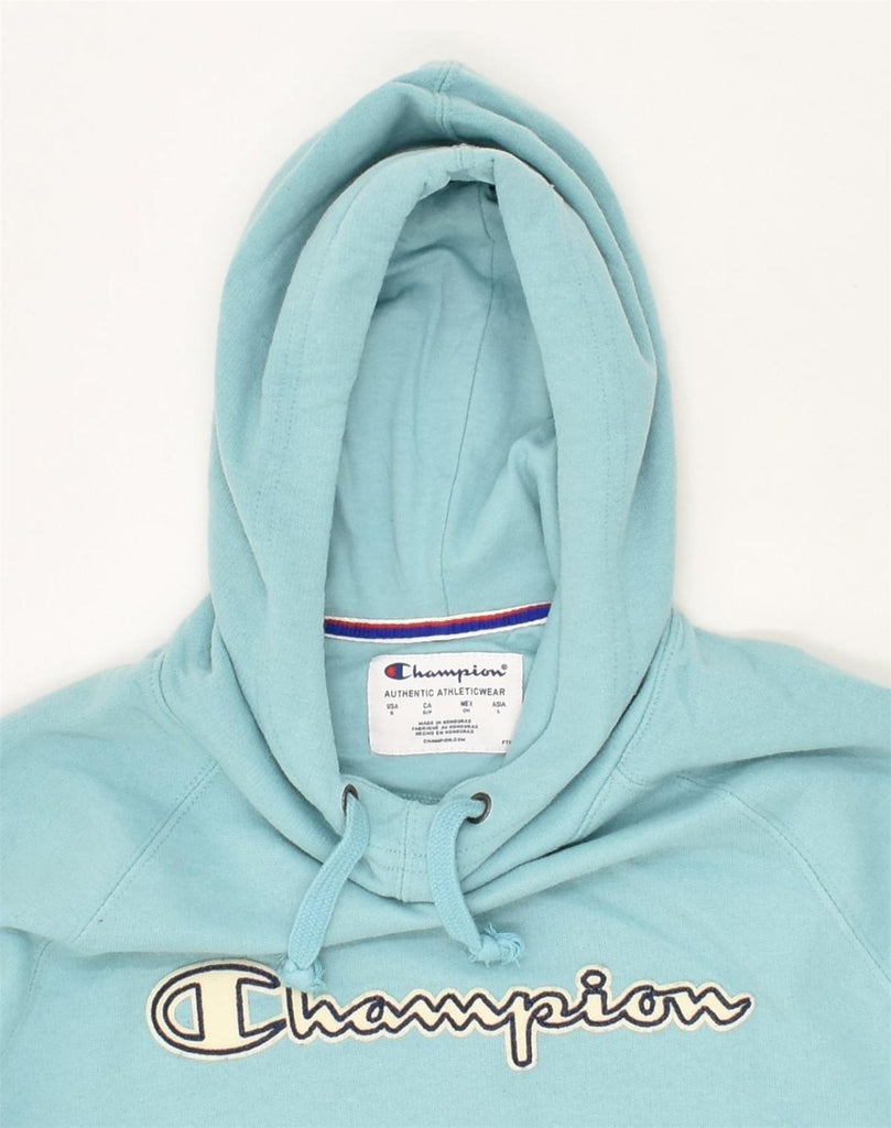 CHAMPION Womens Graphic Hoodie Jumper UK 10 Small Blue Cotton | Vintage Champion | Thrift | Second-Hand Champion | Used Clothing | Messina Hembry 