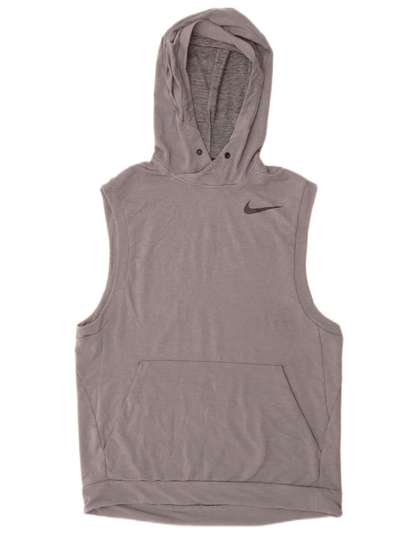 NIKE Mens Dri Fit Sleeveless Hoodie Jumper Medium Grey Polyester