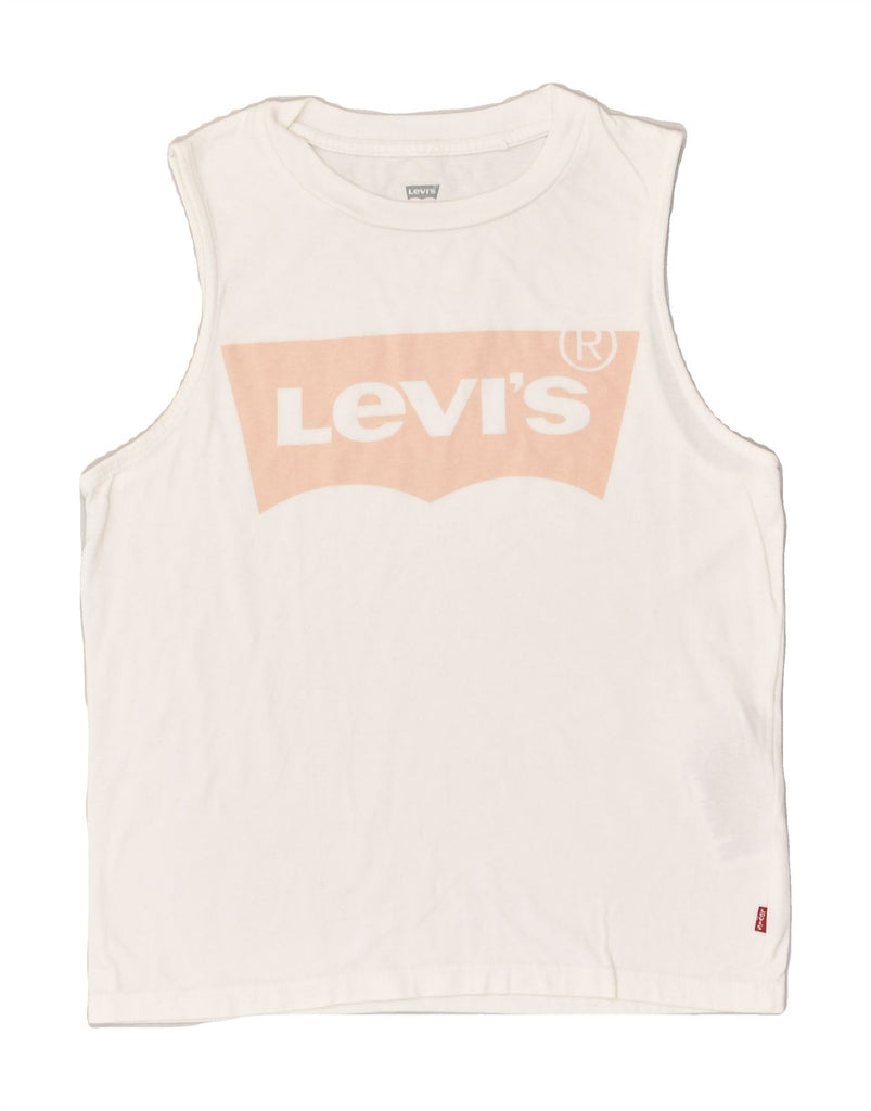 LEVI'S Womens Graphic Vest Top UK 6 XS White Cotton | Vintage Levi's | Thrift | Second-Hand Levi's | Used Clothing | Messina Hembry 