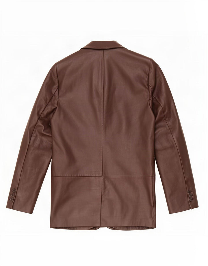 Zara Womens 1 Button Faux Leather Blazer Jacket UK 14 Medium Brown