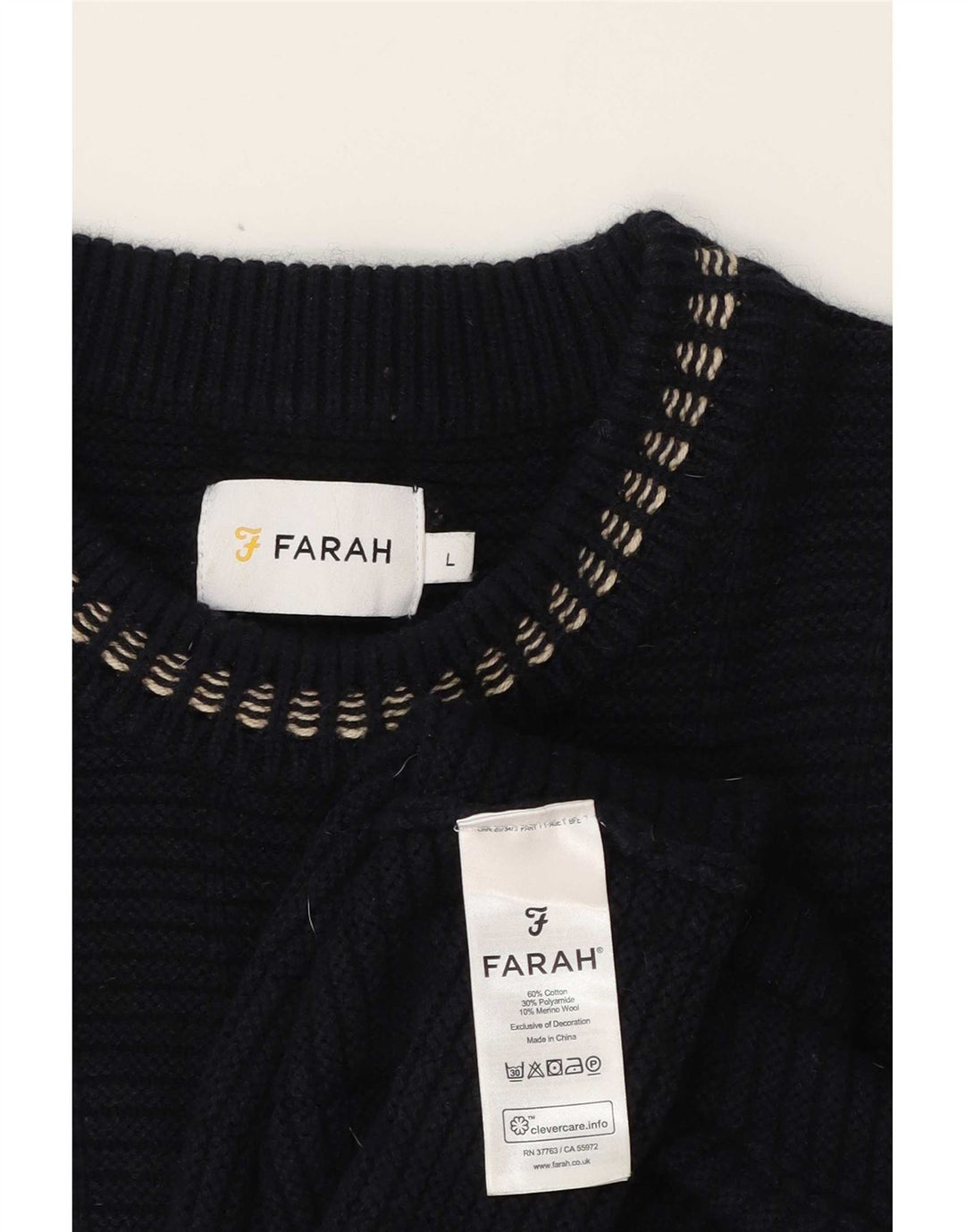Farah Mens Crew Neck Jumper Sweater Large Navy Blue Cotton