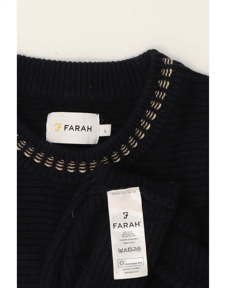 Farah Mens Crew Neck Jumper Sweater Large Navy Blue Cotton