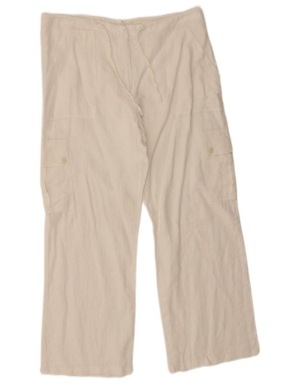 Vintage Womens High Waist Loose Fit Cargo Trousers W32 L27 Off White