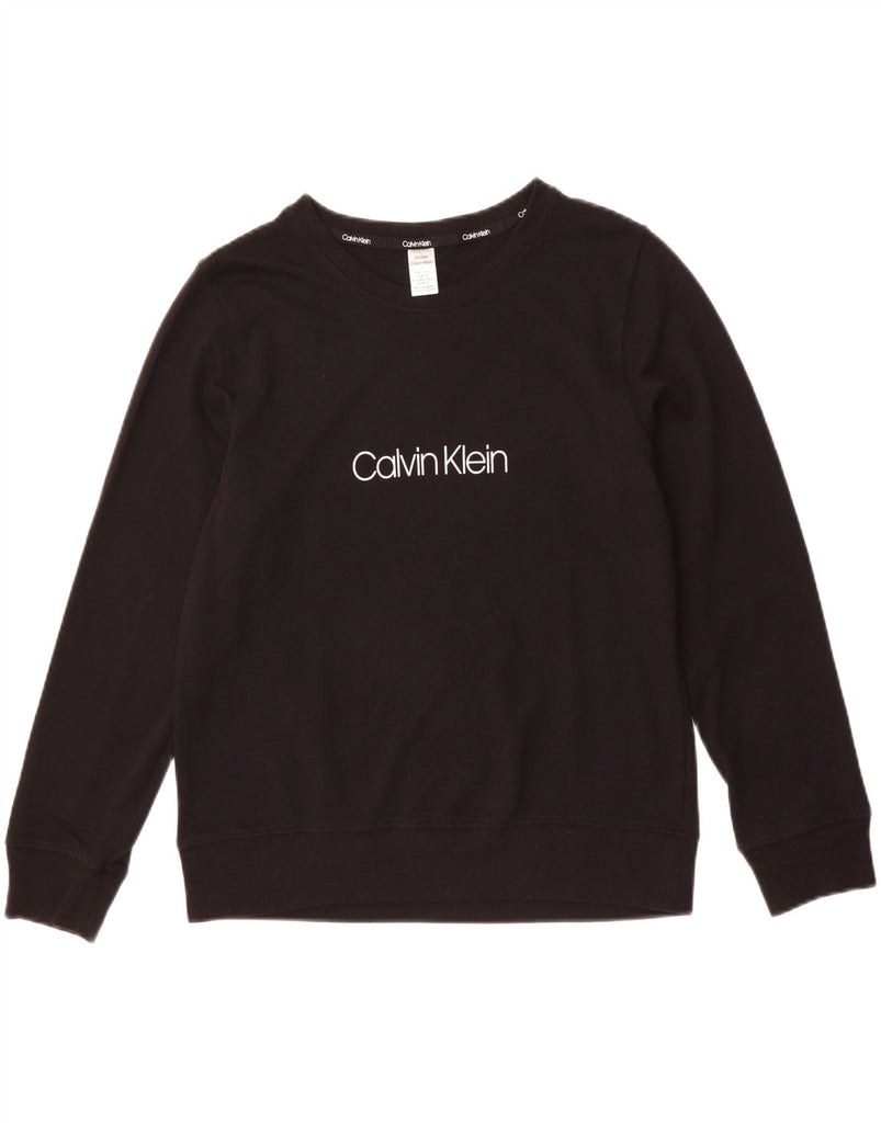 CALVIN KLEIN Womens Graphic Sweatshirt Jumper UK 16 Large Black Cotton Vintage Calvin Klein and Second-Hand Calvin Klein from Messina Hembry 