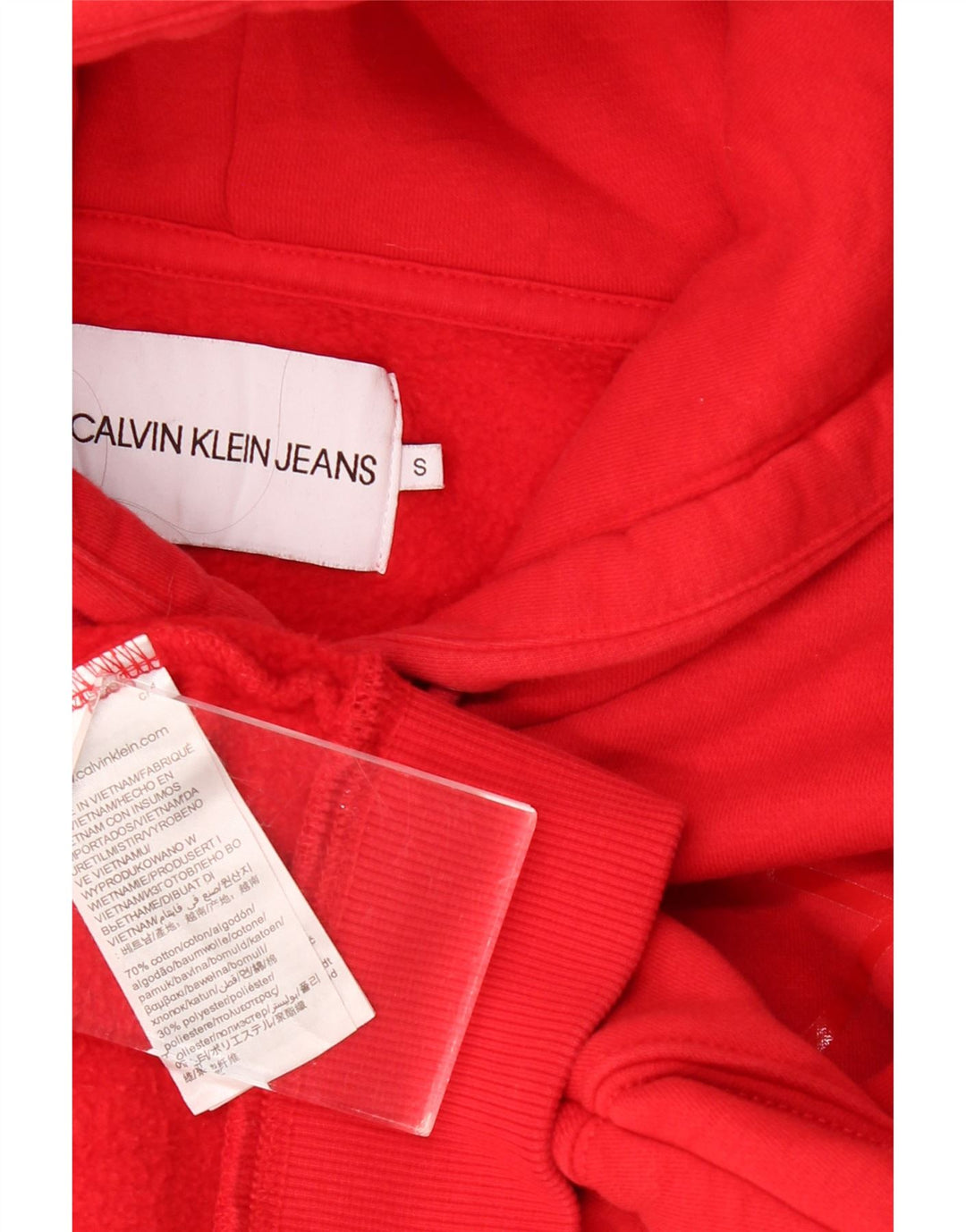CALVIN KLEIN JEANS Womens Oversized Crop Hoodie Jumper UK 10 Small Red